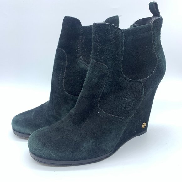 Tori Burch Sculpted Wedge Black Bootie 8M - Picture 1 of 8